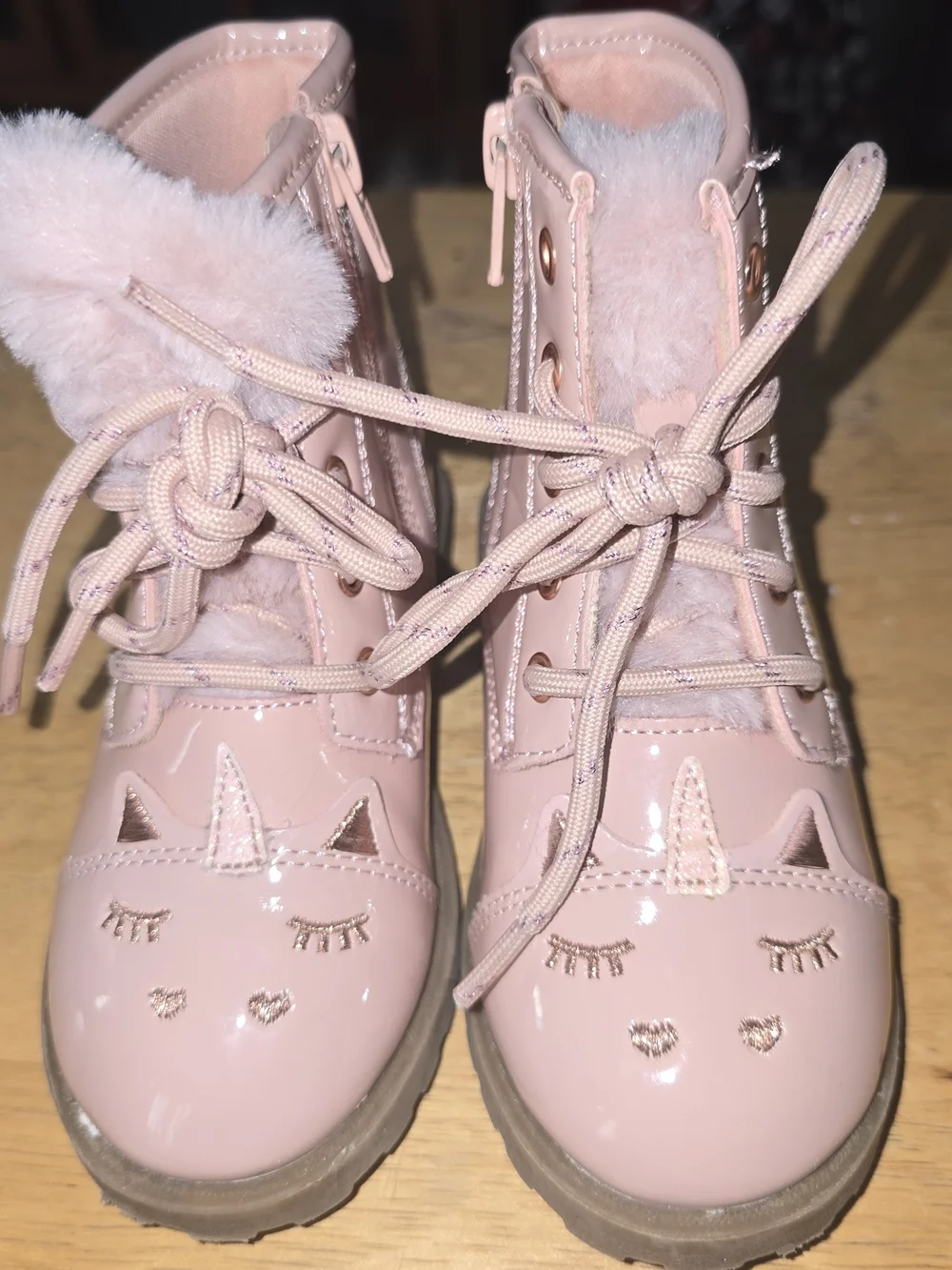Wonder Nation Kids Size 8 Pink Unicorn Combat Boots Faux Leather Side Zip Girls